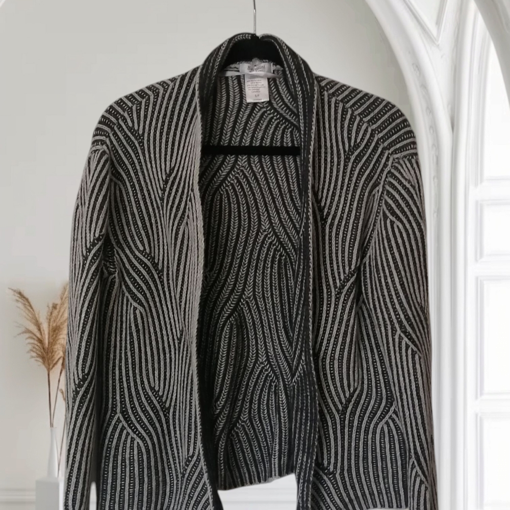 Black and White Striped Cardigan Sweater